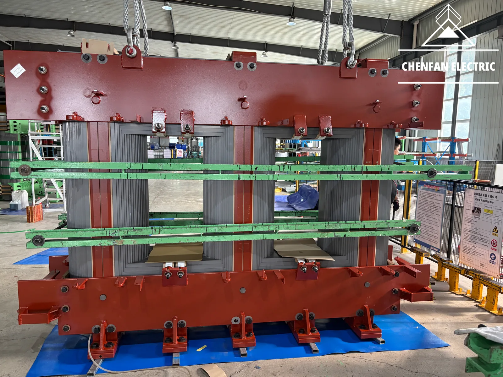 Power transformer core assembly in the workshop