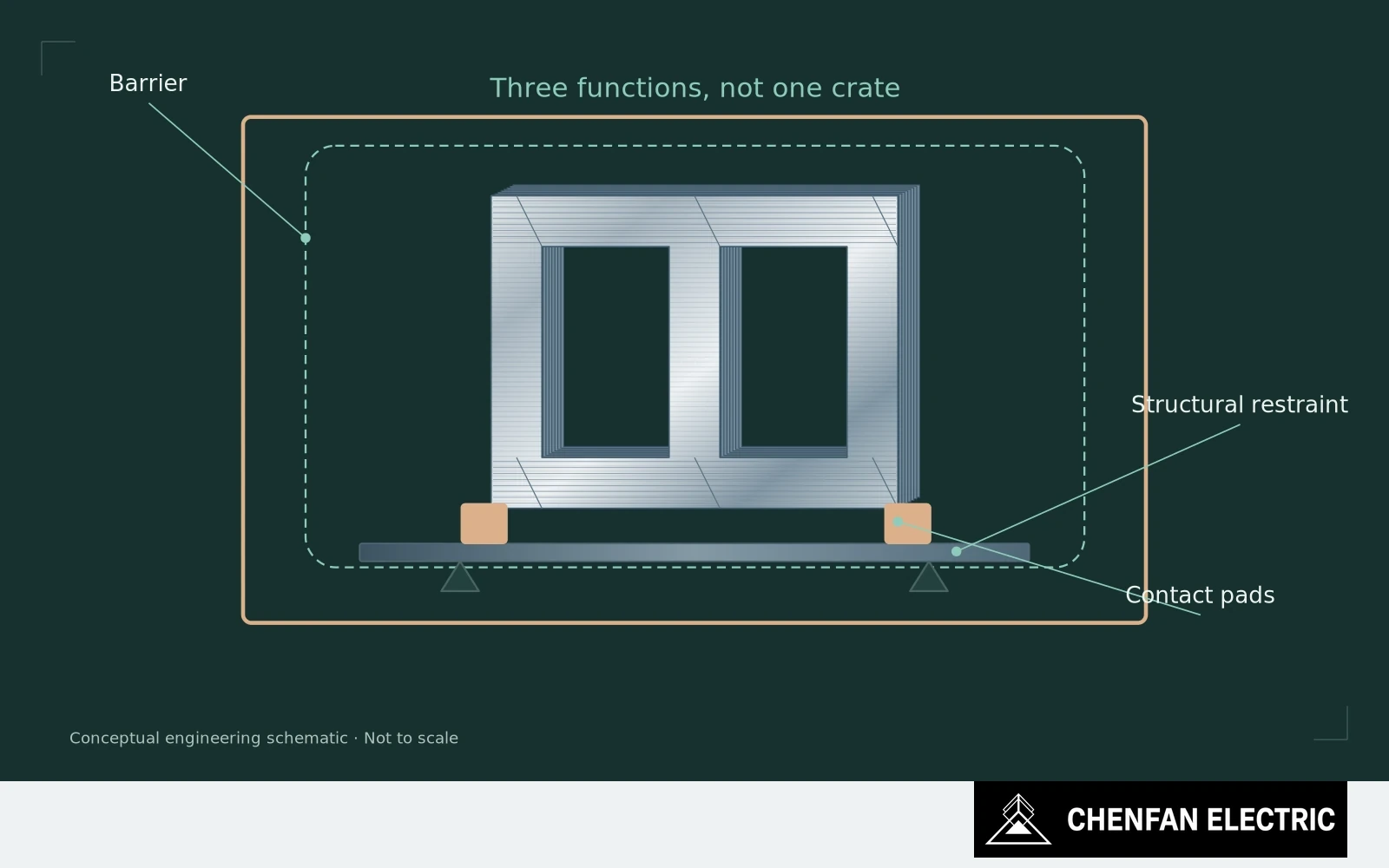 A cutaway package separates the moisture barrier, contact protection and structural restraint around a laminated core.